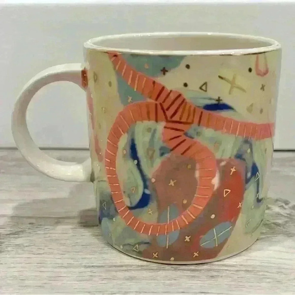 Ruby Pilven Anthropologie Ballarat Mug Gold Pink Ceramic 15oz Coffee Cup - Picture 1 of 6